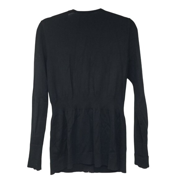 White House Black Market Black Rib Knit Cardigan Sweater V Neck Silver Detail M - Picture 8 of 9